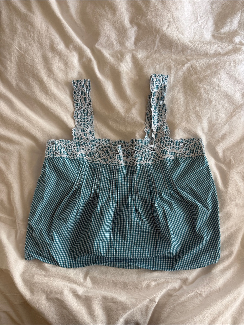 J. Crew Blue Gingham Lace-Trim Tank